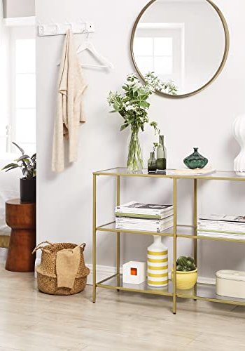 VASAGLE konsollbord, m. 2 hyller - herdet glass og gullstl (100x30)