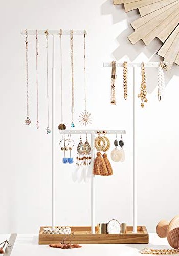 SONGMICS smykkestativ - hvitt jern og naturlig tre