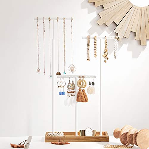 SONGMICS smykkestativ - hvitt jern og naturlig tre