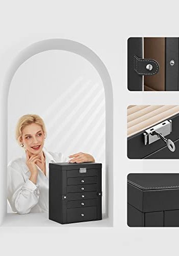 SONGMICS smykkeskrin, lsbar, m. 6 lag, 5 skuffer, speil - sort MDF
