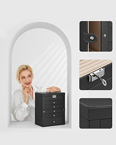 SONGMICS smykkeskrin, lsbar, m. 6 lag, 5 skuffer, speil - sort MDF