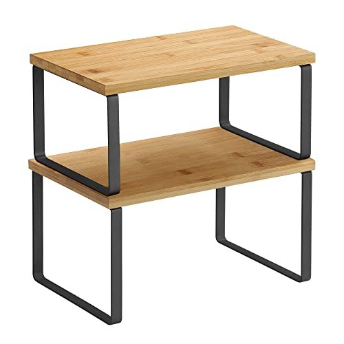 SONGMICS krydderhylle, stablebar - naturlig bambus og svart metall (sett med 2)