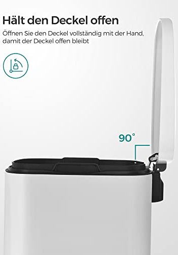 SONGMICS avfallsbeholder, m. innvendig plastbeholder, pedal, hengslet lokk, soft close - hvit stl