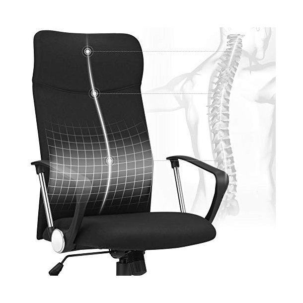 Kontorstol, m. arml�n, vippefunktion og justerbar h�jde  - sort polyester og st�l