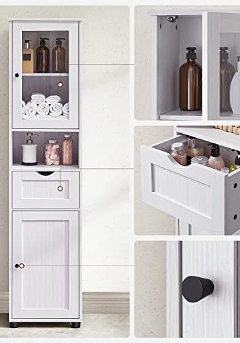 VASAGLE baderomsskap, m. 2 drer, justerbare hyller og 1 skuff - glass og hvit trekornsponplate