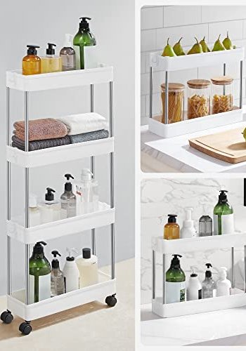 SONGMICS smal vogn, m. 4 hyller og hjul - hvit polypropylen og stl