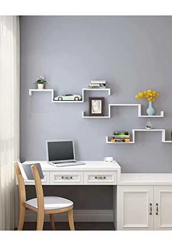 SONGMICS vegghylle, med usynlig montering - hvit hyglans MDF (sett med 3)