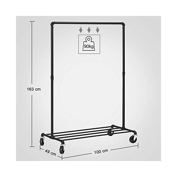 Heavy Duty t�jstativ, m. 1 hylde og hjul - sort st�l
