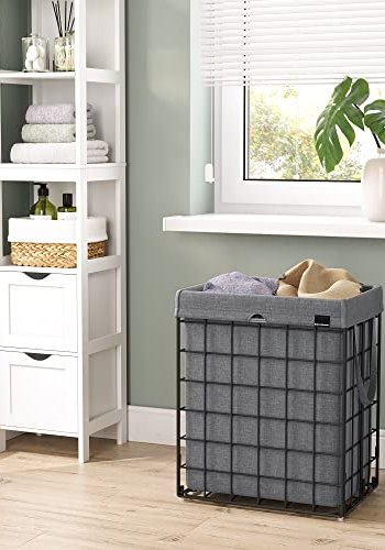 SONGMICS skittentyskurv, sammenleggbar, med avtagbar vaskbar pose - grtt stoff og svart stl