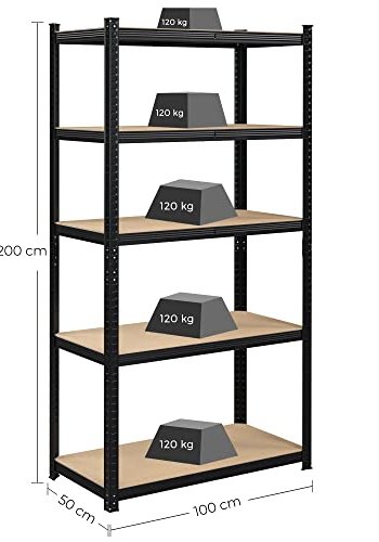 SONGMICS hylle for verktyrom, m. 5 hyller - naturlig MDF og sort stl