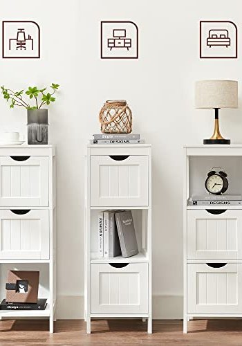 VASAGLE baderomsskap, m. 1 pent rom og 2 skuffer - hvit MDF