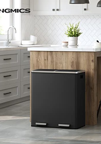 SONGMICS avfallsbeholder, lufttett, m. 2 rom, pedal, innvendige plastbtter, lokk, hndtak - svart metall