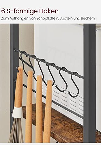 VASAGLE kkkenreol, m. 6 S-kroge, trdkurv og 6 hylder - rustik brun spnplade og sort stl