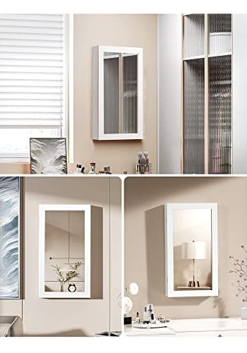 SONGMICS smykkeskap for vegg, lsbart, med speil - speilglass og hvit MDF