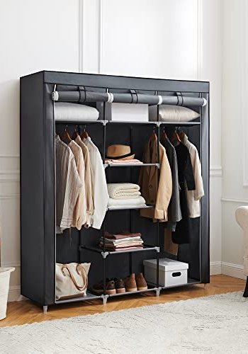 SONGMICS garderobe, sammenleggbar, m. 2 henger og hyller - grtt lerret og stl