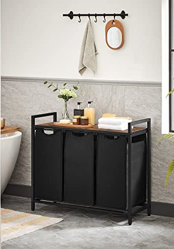 VASAGLE skittentyskurv, m. 3 uttrekkbare uttakbare vaskeposer, 1 hylle - svart stoff og sort stl