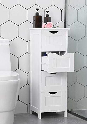 VASAGLE baderomsskap, m. 4 skuffer - hvit MDF