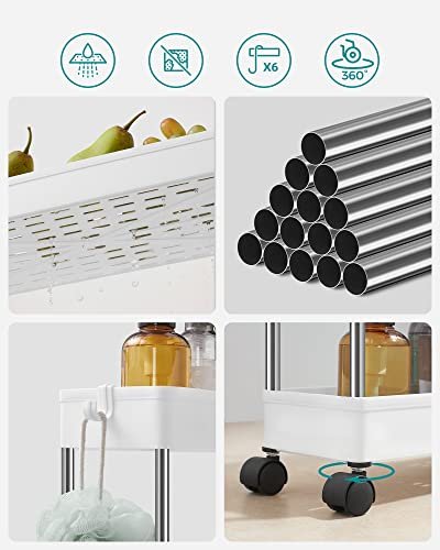 SONGMICS smal vogn, m. 4 hyller og hjul - hvit polypropylen og stl