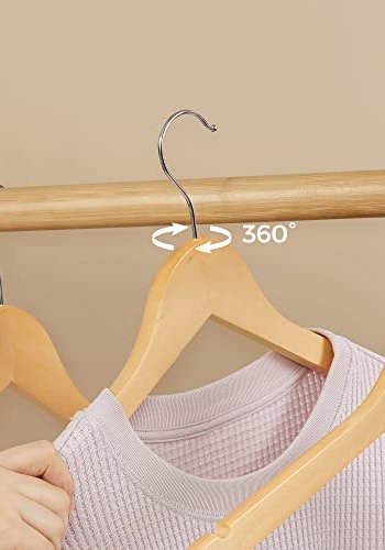 SONGMICS kleshenger, med skulderhakk, sklisikker bussstang, 360° svingbar krok - naturlig tre (sett med 10)
