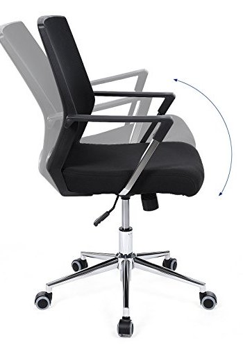 SONGMICS kontorstol, med justerbar hyde, armlener og hjul - sort polyester mesh