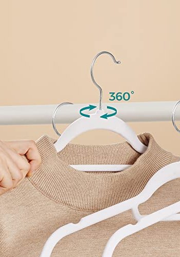 SONGMICS kleshenger, sklisikker, 360° svingbare kroker - hvit flyel (sett med 50 stk)