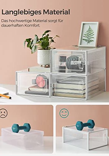 SONGMICS skoske, stabelbar, foldbar, op til UK strrelse 10.5 - klar og hvid plast (st med 8)