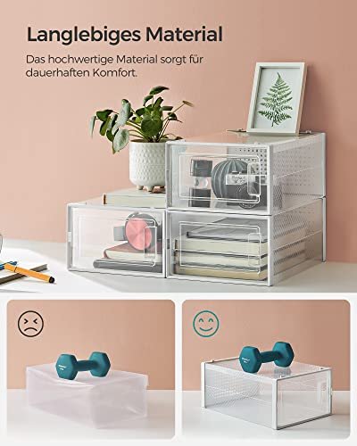 SONGMICS skoske, stabelbar, foldbar, op til UK strrelse 10.5 - klar og hvid plast (st med 8)