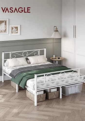 VASAGLE sengeramme, med sengegavl - hvit stl (140x190)