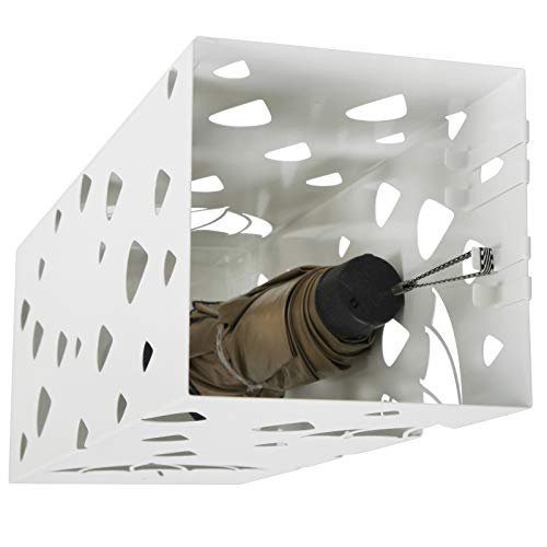 SONGMICS paraplyholder, firkantet, m. 4 kroker og dryppbrett - hvitt metall