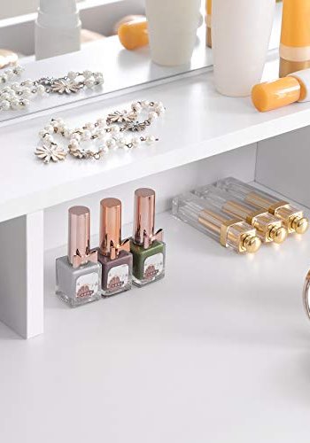 VASAGLE sminkebord, m. trippelspeil, 2 skuffer, 3 pne rom - speilglass, hvit melaminfiner (100x40)