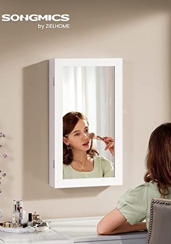 SONGMICS smykkeskap for vegg, lsbart, med speil - speilglass og hvit MDF