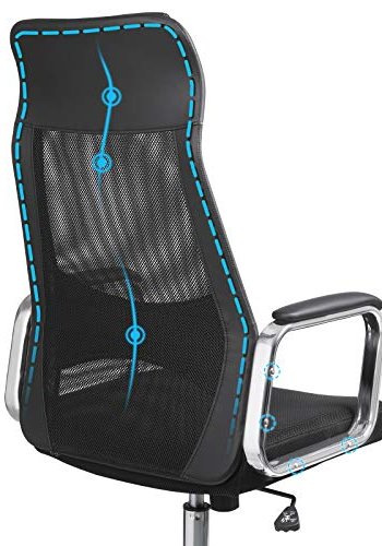 SONGMICS Kontorsstol Skrivbordsstol i mesh Ergonomisk datorstol Andningsbar rygg med std fr huvud och lndrygg Hjdjusterbar upp till 140 kg Svart OBN33BK