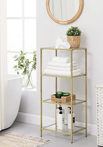 VASAGLE bokhylle, m. 4 hyller - herdet glass og gullstl