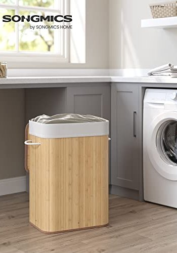 SONGMICS skittentyskurv, sammenleggbar, m. 1 lokk, avtagbart og vaskbart fr - bomull og naturlig bambus
