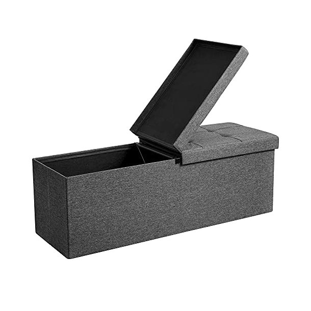 SONGMICS bnk, sammenklappelig, m. klaplg - mrkegr imiteret linned (110x38)