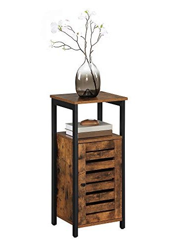 VASAGLE sidebord, m. 1 sprossedr, 1 pent rom og 1 hylle - rustikk brun sponplate og sort stl (37x30)