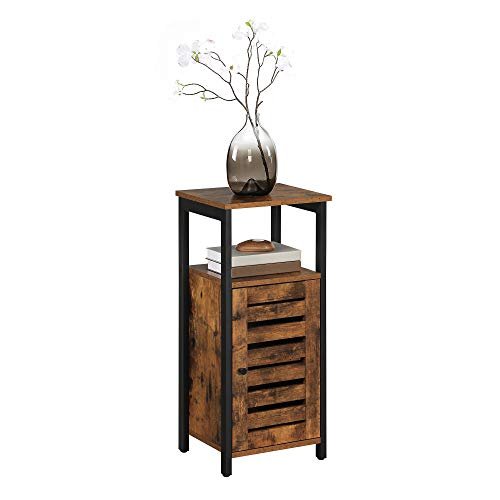 VASAGLE sidebord, m. 1 sprossedr, 1 pent rom og 1 hylle - rustikk brun sponplate og sort stl (37x30)