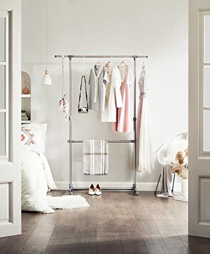 SONGMICS klesstativ, hydejusterbar, m. 2 henger og hjul - grtt rustfritt stl