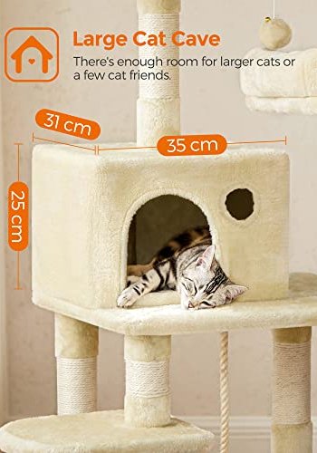 FEANDREA skrapestolpe, 5 niver, 2 plattformer, 1 hule, 2 pom-poms, 1 hengekye - beige plysj