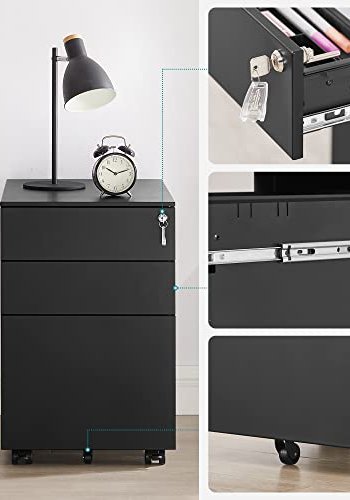 SONGMICS mobilt arkivskap, m. 3 skuffer, lsbar stlsokkel, hengeskinner, hjul - sort stl