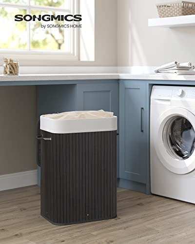 SONGMICS skittentyskurv, rektangulr, sammenleggbar m. 3 hndtak og 1 lokk - bomull og svart bambus