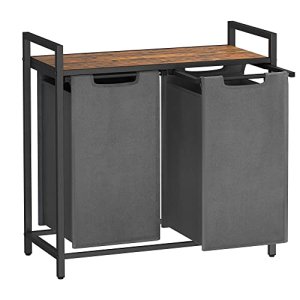 VASAGLE vasketjskurv, m. 2 rum - brun MDF og gr stof/stl