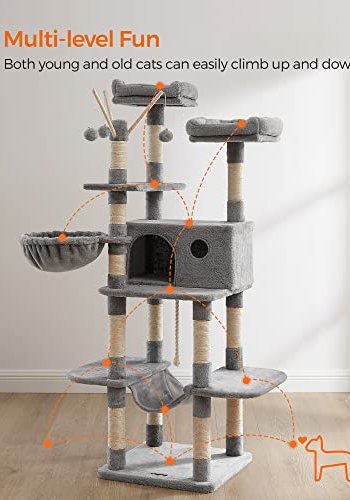 FEANDREA skrapestolpe, 6 niver, 2 plattformer, 1 kurv, 1 hule, 3 pom-poms, 1 hengekye - lys gr plysj