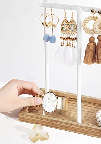 SONGMICS smykkestativ - hvitt jern og naturlig tre