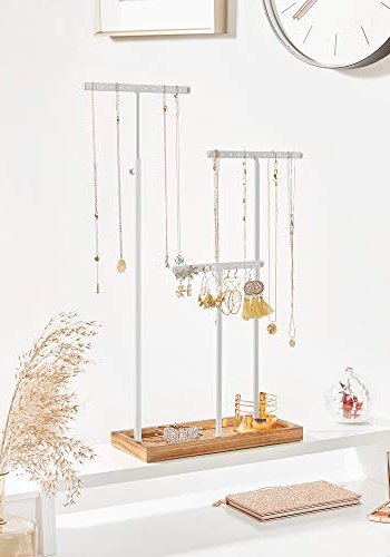 SONGMICS smykkestativ - hvitt jern og naturlig tre