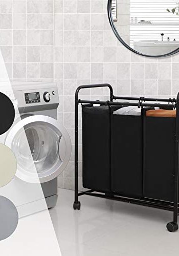 SONGMICS rullende skittentyskurv, m. 3 avtakbare vesker og hjul - svart polyesterstoff og svart jern