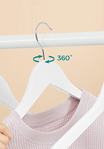 SONGMICS kleshenger med skulderhakk, sklisikker samlestang, 360° roterbar krok - hvitt tre (sett med 20)