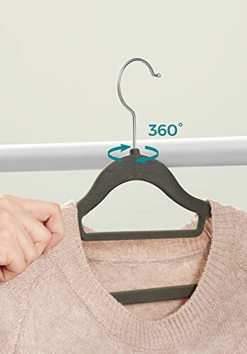 SONGMICS kleshenger, sklisikker, med knytestang og 360° roterbar krok - grtt flyelsstoff (sett med 20)