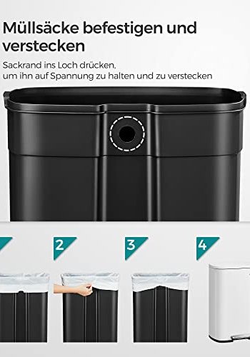 SONGMICS avfallsbeholder, m. innvendig plastbeholder, pedal, hengslet lokk, soft close - hvit stl