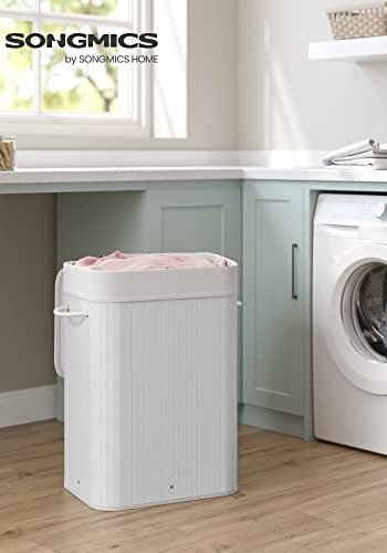 SONGMICS skittentyskurv, sammenleggbar, m. 3 hndtak - bomull og hvit bambus